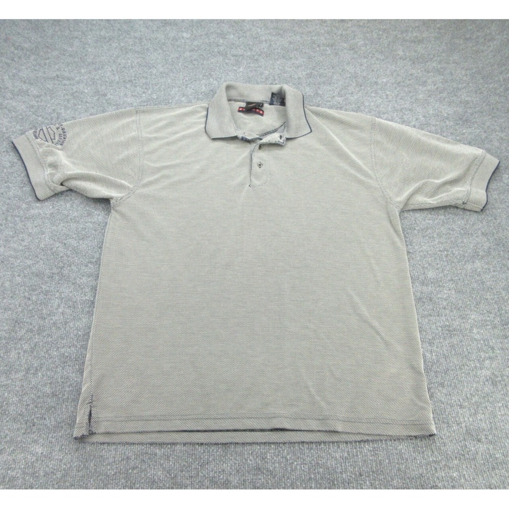 Harley Davidson Mens Polo Shirt Regular Navy Blue Micro Check Logo Medium